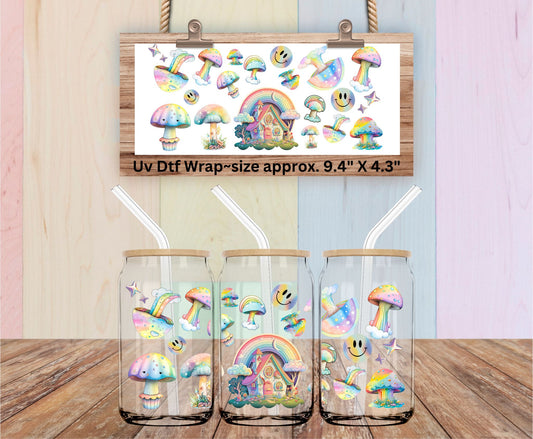 Uv Dtf Wrap Groovy Pastel Rainbow Mushrooms