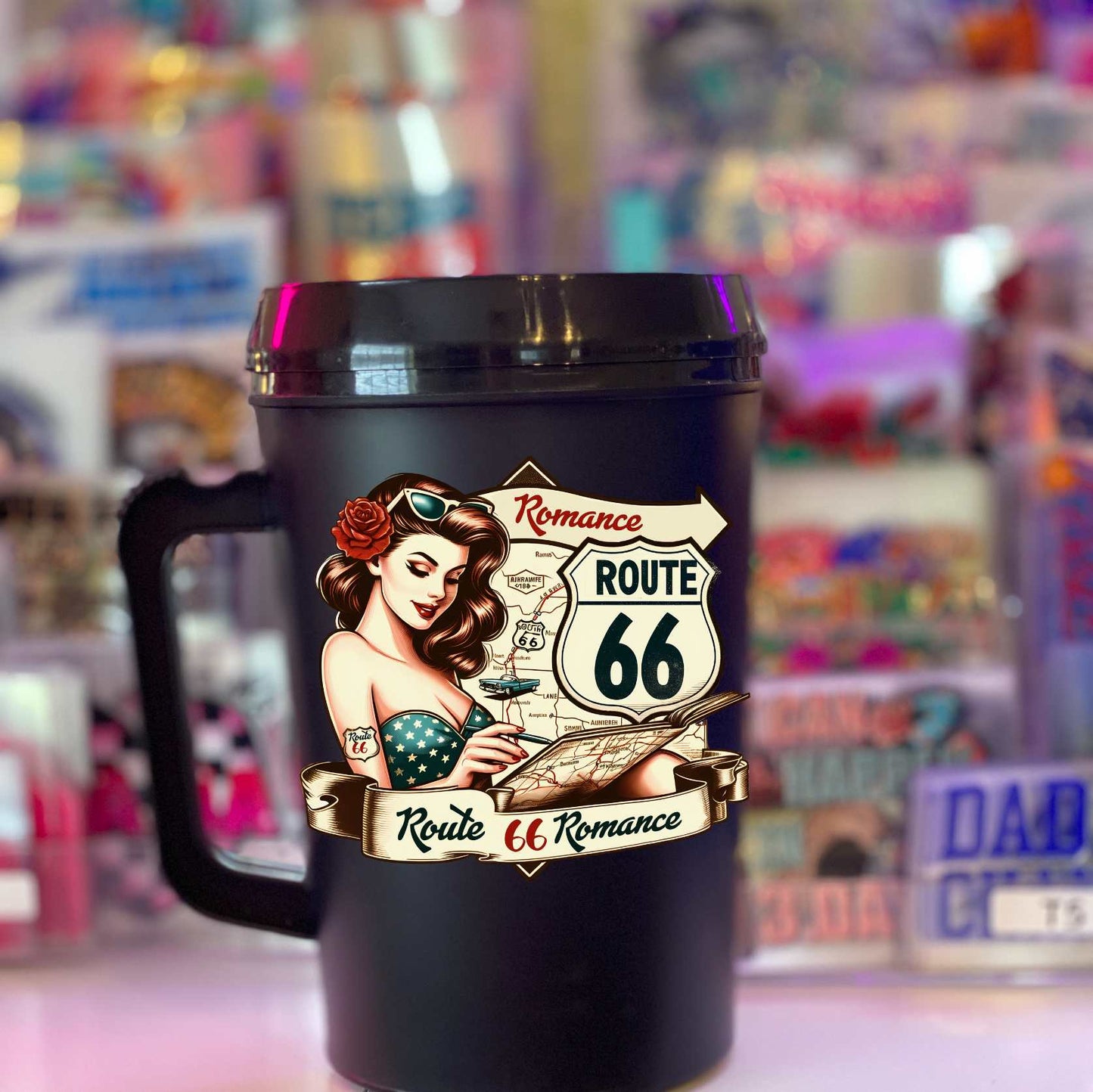 Uv Dtf  Decal Route 66 Romance Pin Up Girl