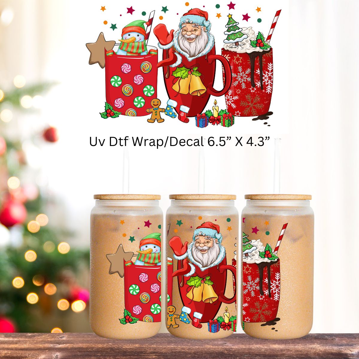 Uv Dtf Decal Santa Christmas Coffees | Christmas in July