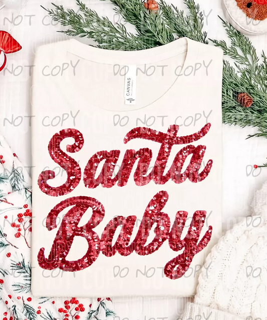 Santa Baby Faux Sequins Dtf Print Transfer Youth 8"