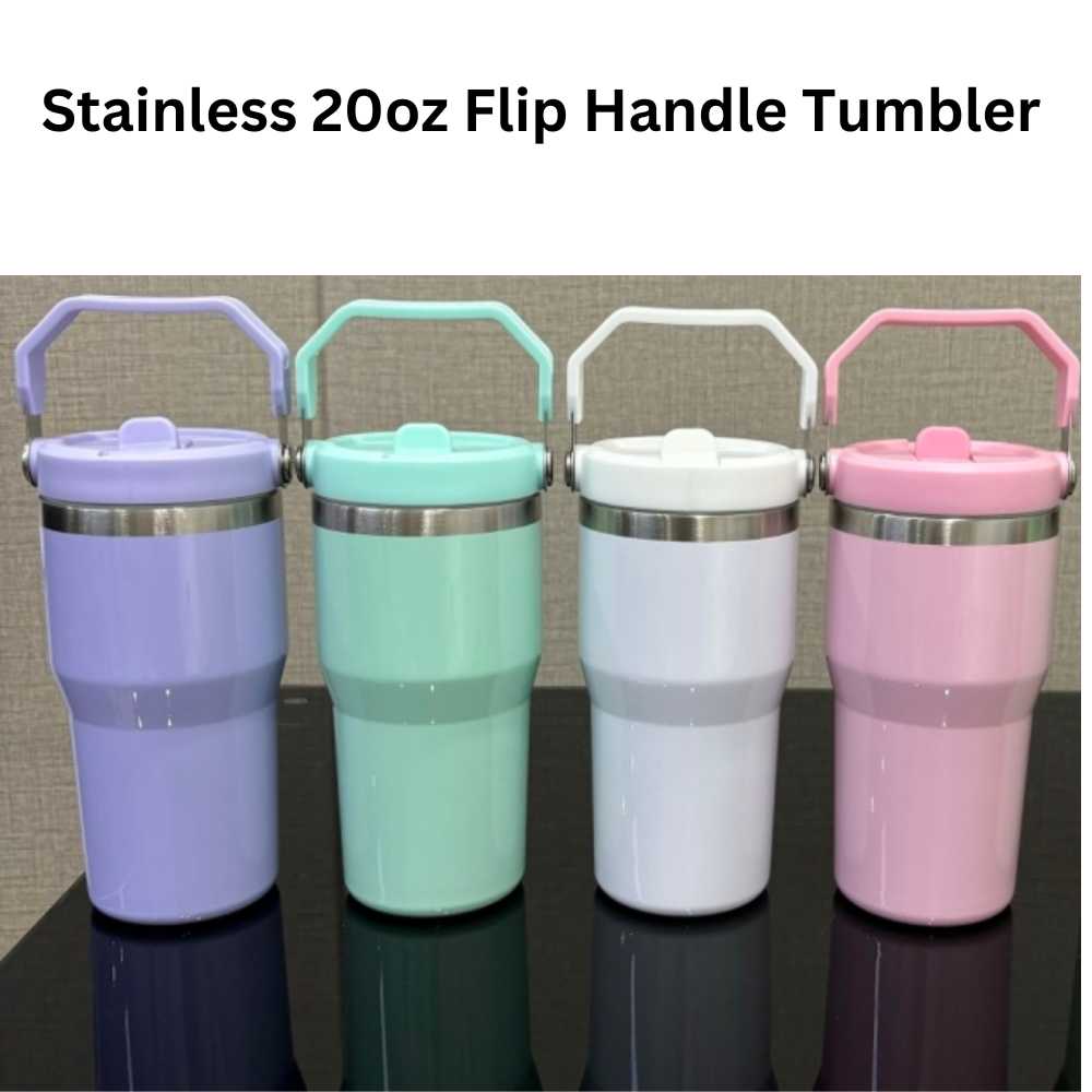 20oz Flip Handle Stainless Tumblers in 4 Color Choices