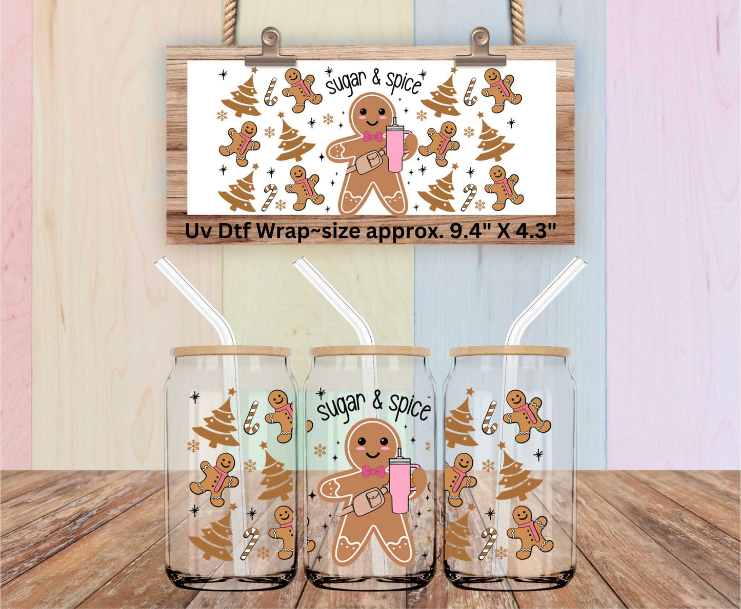 Sugar & Spice Gingerbread Girl Double Sided Uv Dtf Wrap Christmas