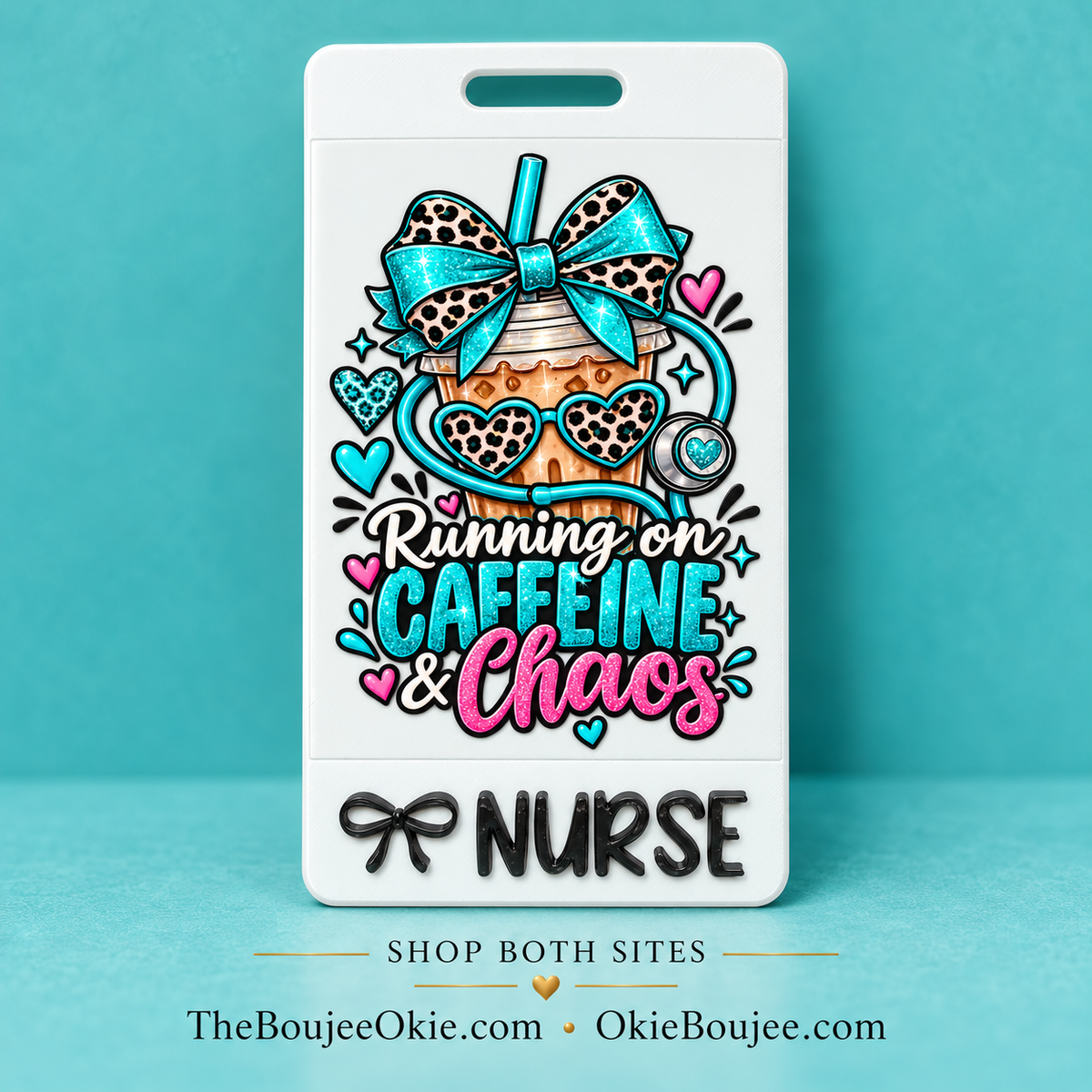 Vertical Badge Buddy UV DTF Decal | Running On Caffeine & Chaos | Nurse & Healthcare Designs | Funny & Seasonal Transfers