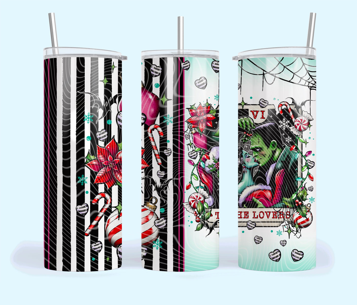 The Lovers Creepy Christmas Tarot Card 20oz Skinny Tumbler Sublimation Print