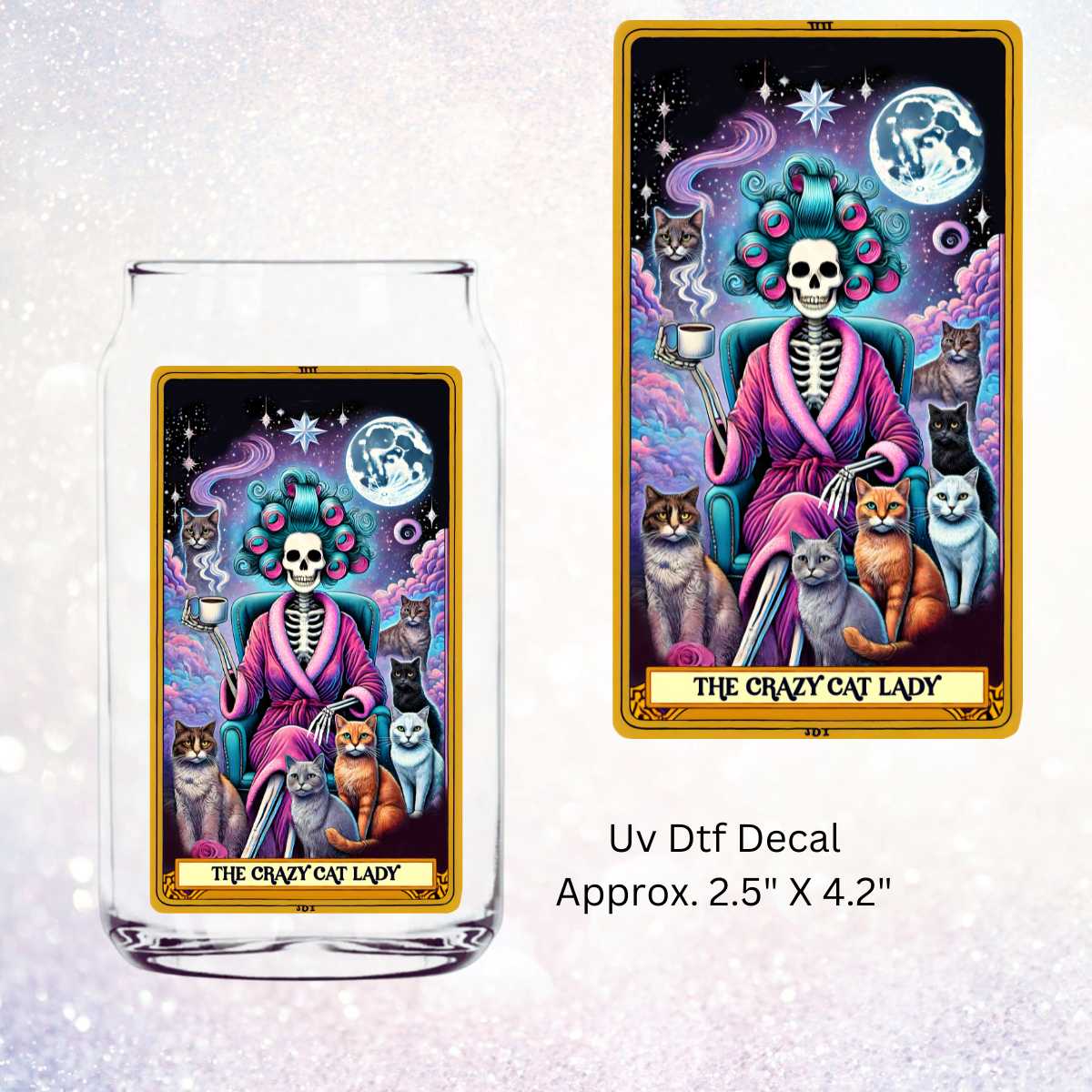 The Crazy Cat Lady Tarot Card Double-Sided UV DTF Decal