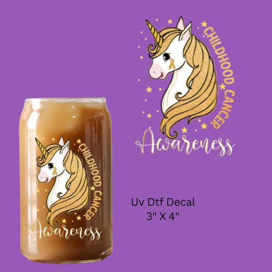 Uv Dtf Decal Childhood Cancer Awareness Unicorn