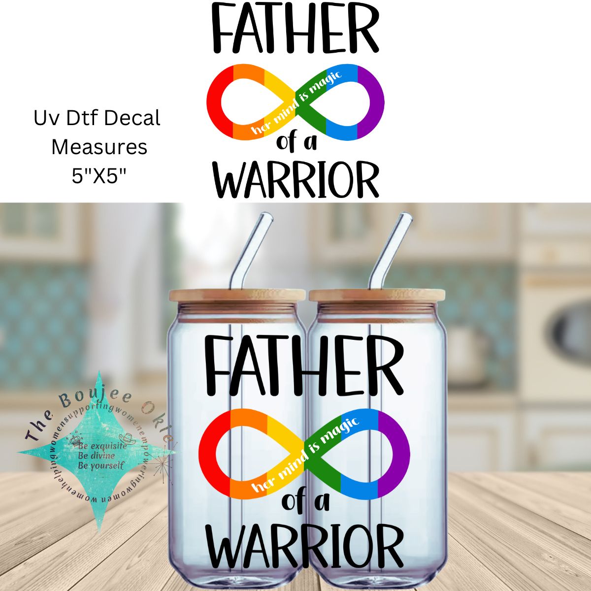 Uv Dtf Decal Father of a Warrior Her Mind Is Magic | Autism | Dad