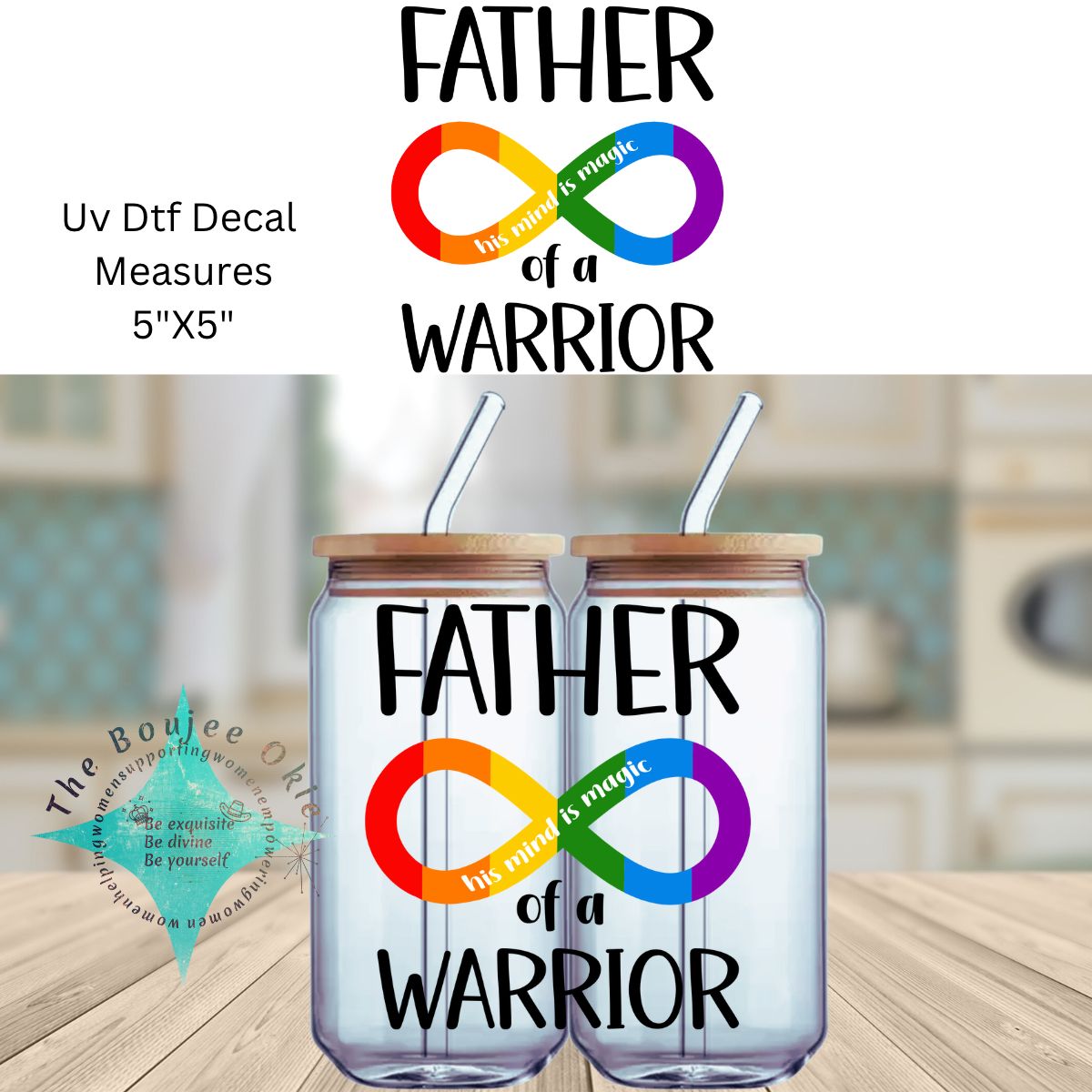 Uv Dtf Decal Father of a Warrior His Mind Is Magic | Autism | Dad