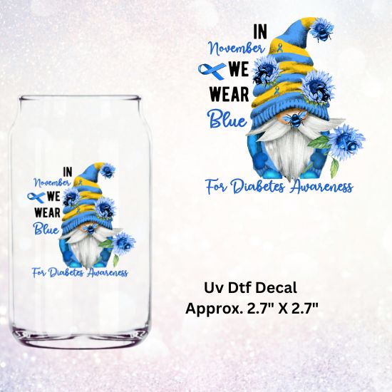 Uv Dtf Decal Diabetes Gnome In November We Wear Blue