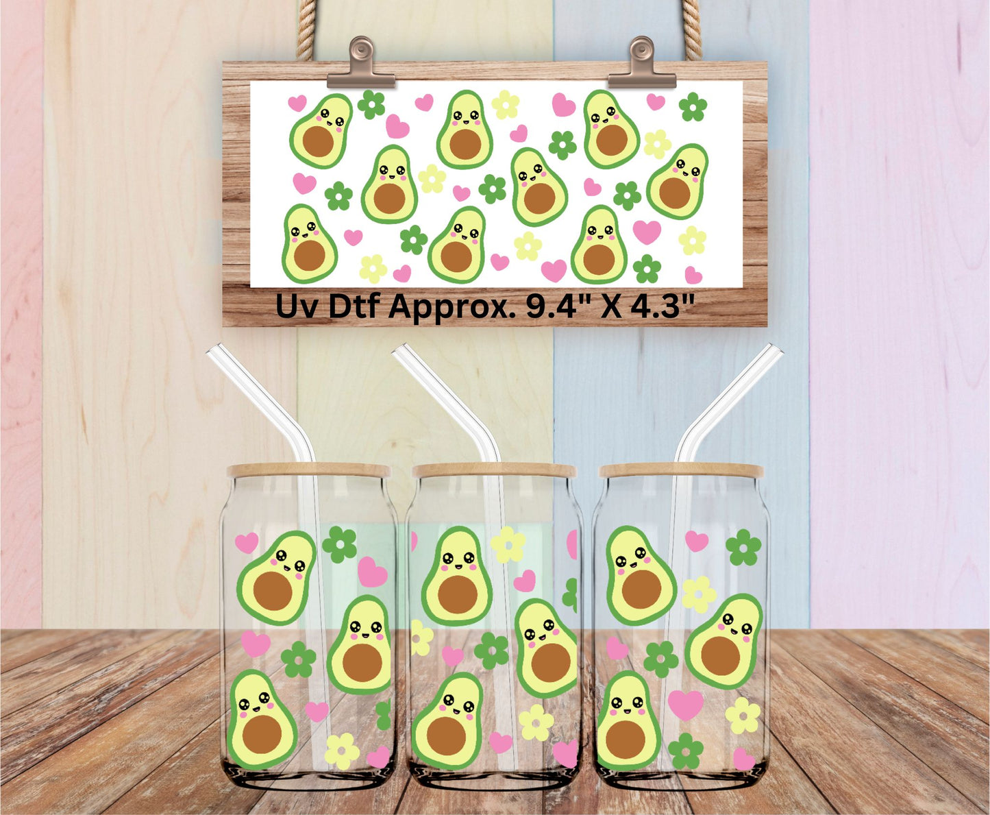 Uv Dtf Wrap Avocado Hearts & Flowers