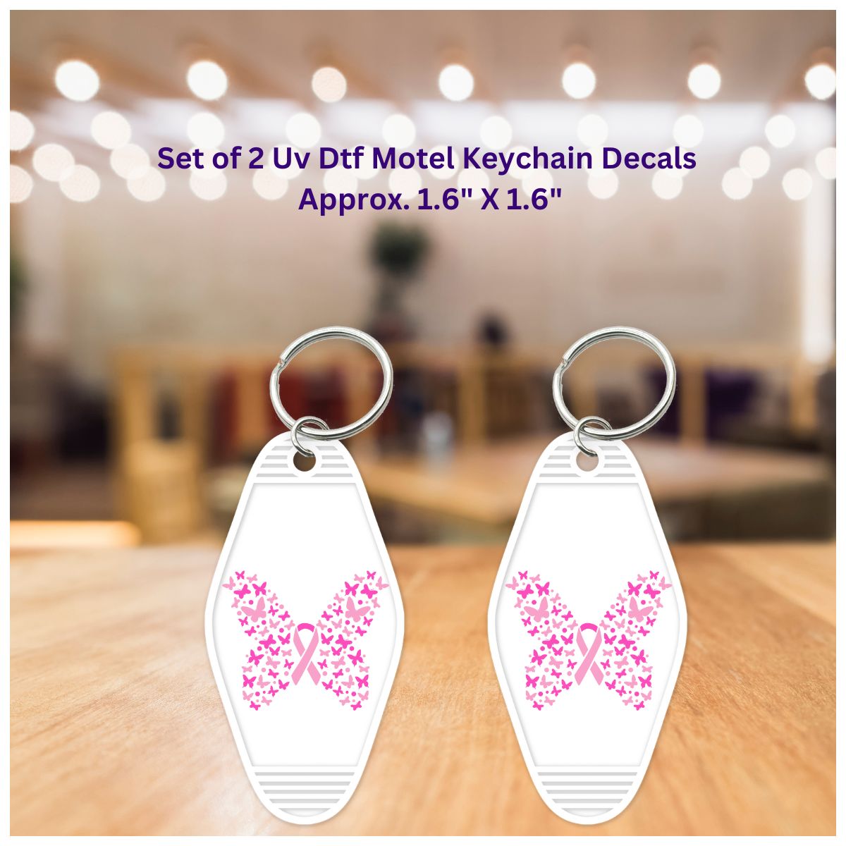 Uv Dtf Decal Set of 2 Motel Keychain Stickers Breast Cancer Awareness ...