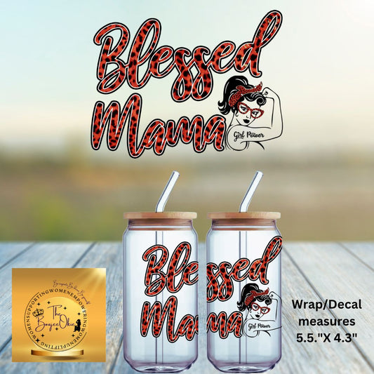 Uv Dtf Decal Blessed Mama Red Black Plaid Girl Power Tattoo | Mom | Hip Sip Trucker Tumbler Water Bottle Plastic Cups