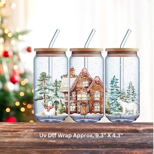 Gingerbread House Winter Scene Double-Sided UV DTF Wrap