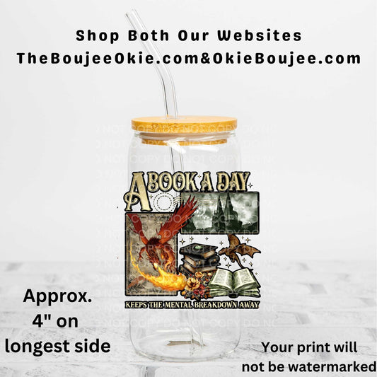 A Book A Day Keeps The Mental Breakdown Away Dragon Fantasy Book Uv Dtf Decal Double Sided
