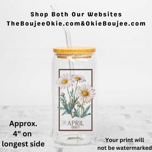 April Birth Month Flower Daisy Uv Dtf Decal Double Sided