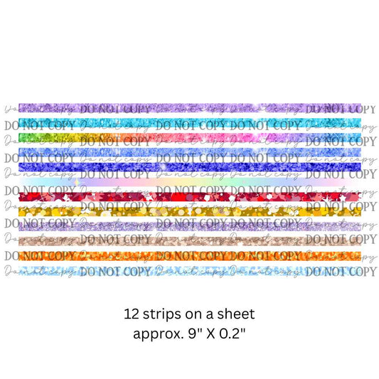 Assorted Colors Strips UV DTF Wrap Or Elements & Clip Art Sheet – Double Sided Cup Wrap Size