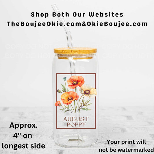August Birth Month Flower Poppy Uv Dtf Decal Double Sided