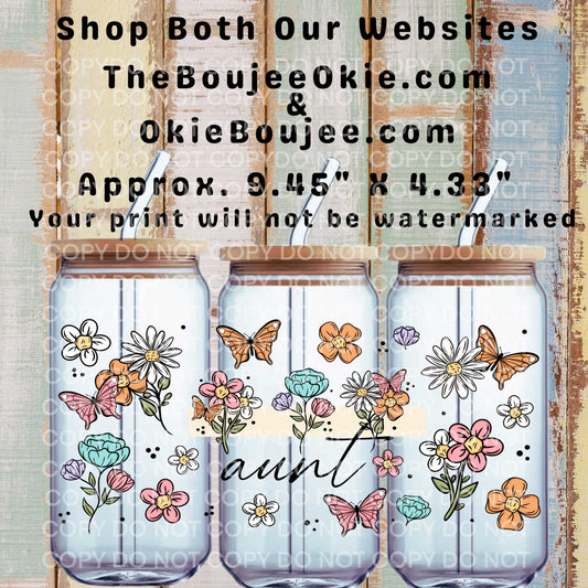 Aunt Floral Butterflies Double-Sided UV DTF Wrap