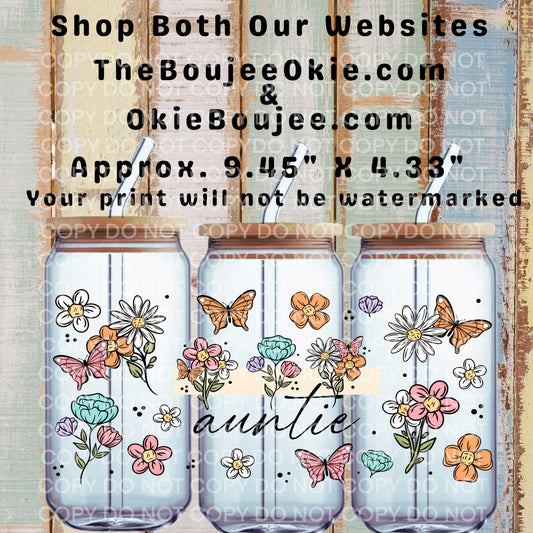 Auntie Floral Butterflies Double-Sided UV DTF Wrap