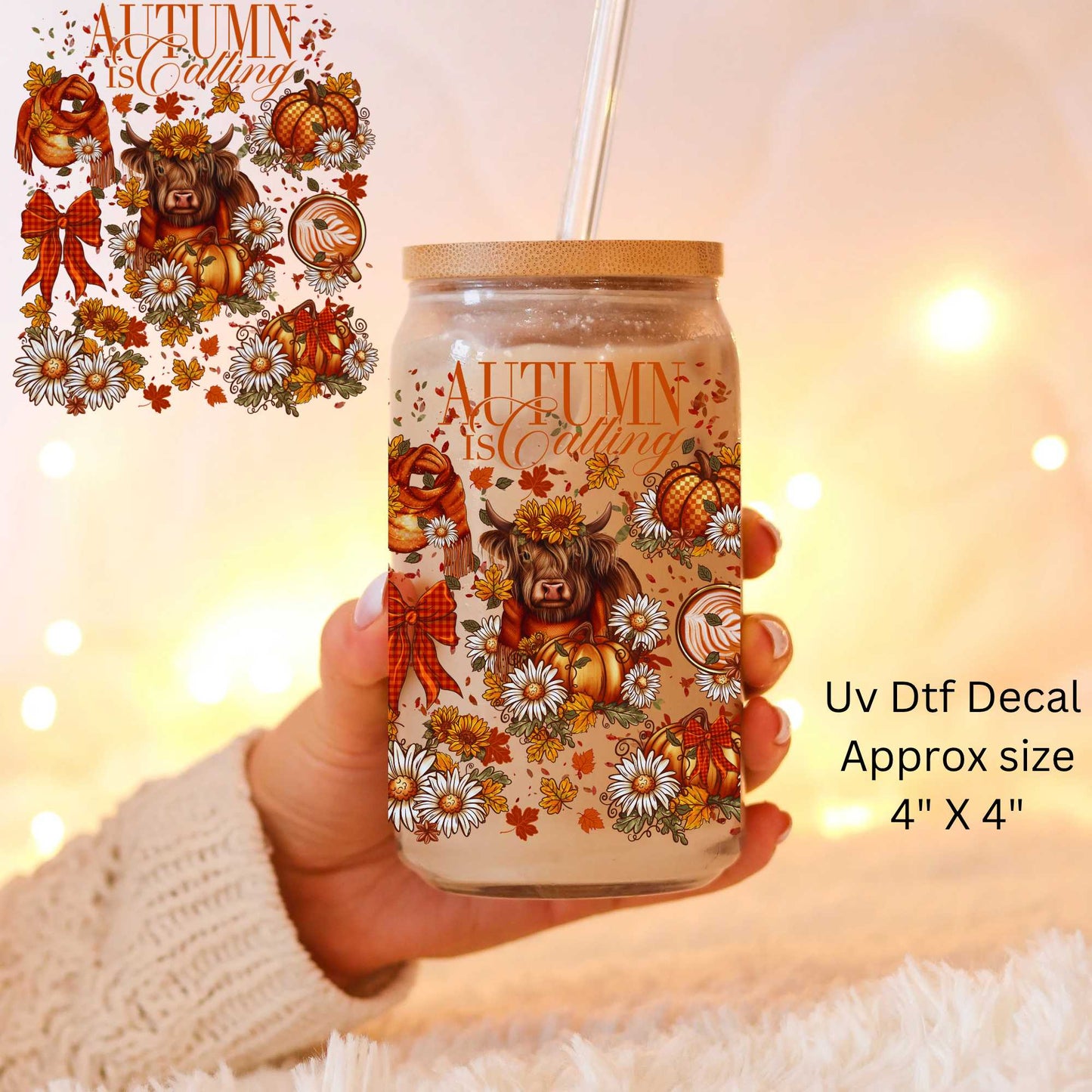 Autum Is Calling Highland Cow Double-Sided UV DTF Decal