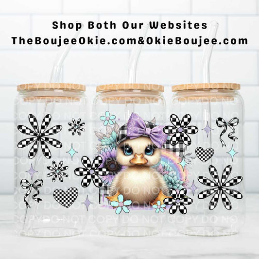 Cute Baby Duck UV DTF Double-Sided Wrap – 16oz Glass Can & Tumbler Design