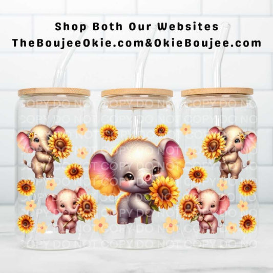 Baby Elephant Sunflowers Uv Dtf Cup Wrap Double Sided