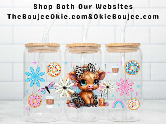 Baby Highland Cow Donuts & Coffee Double Sided Uv Dtf Wrap