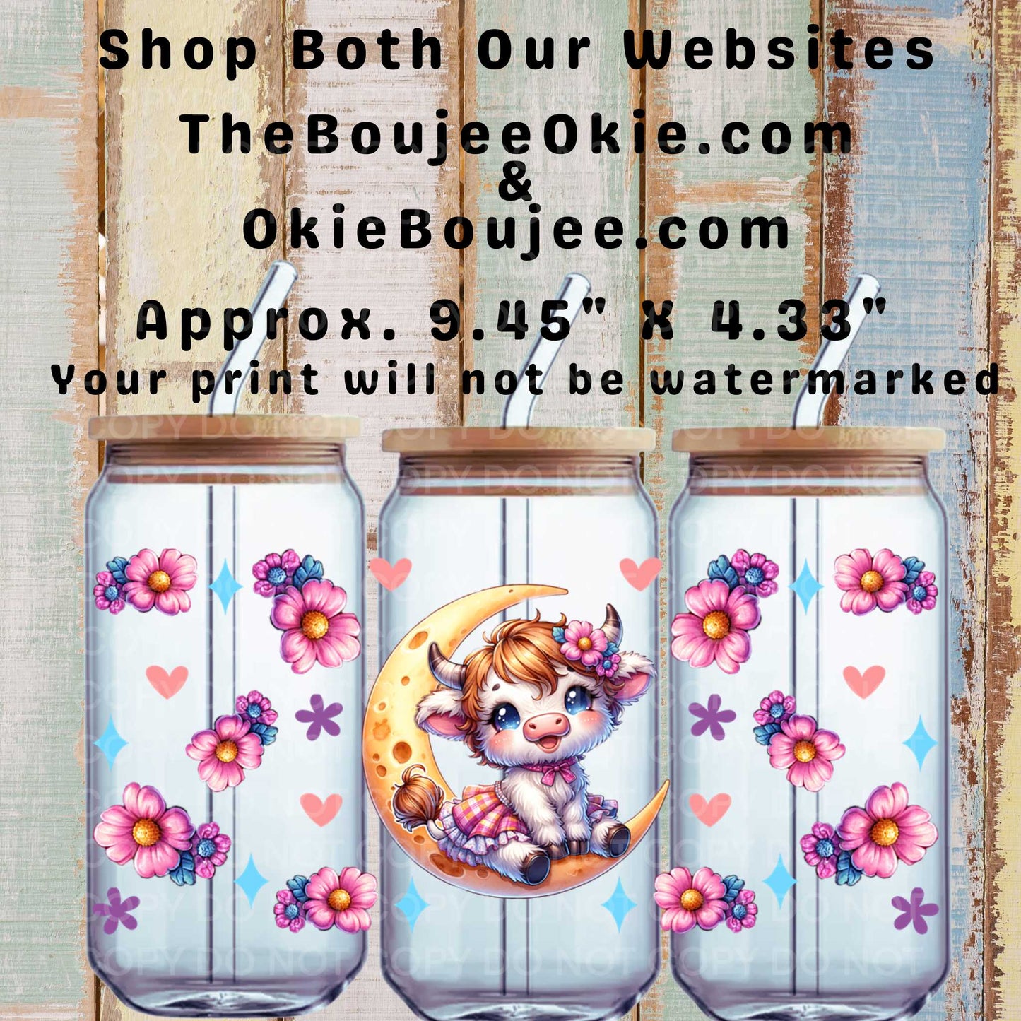 Baby HIghland Cow Moon Uv Dtf Wrap Double Sided