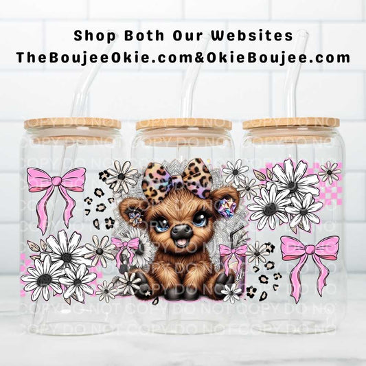 Baby Highland Cow Coquette Bows Uv Dtf Wrap Double Sided