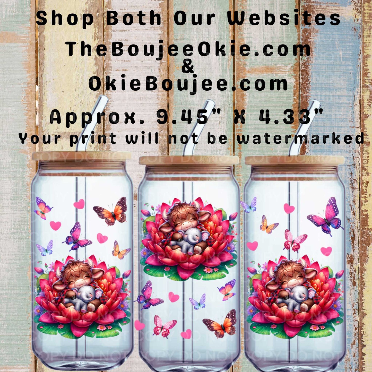 Sleeping Baby Highland Cow & Baby Elephant Double Sided Uv Dtf Wrap