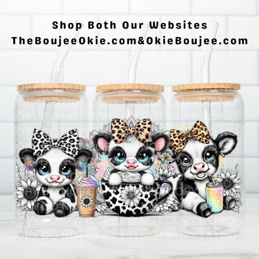 Black & White Baby Highland Cows Uv Dtf Wrap Double Sided