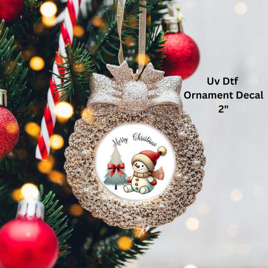 Merry Christmas Baby Snowman Ornament or Magnet Double-Sided UV DTF Decal