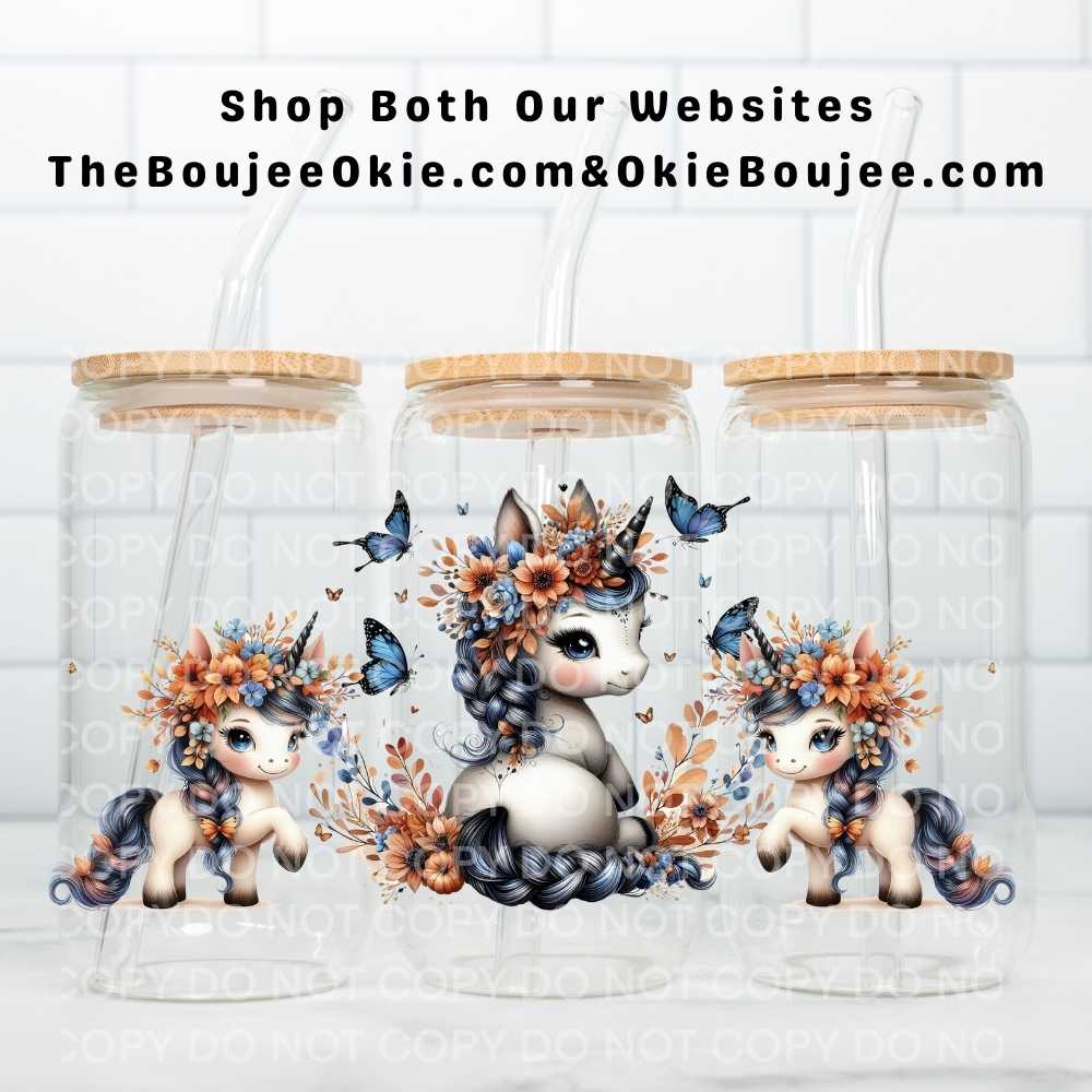 Magical Baby Unicorns UV DTF Double-Sided Wrap – 16oz Glass Can & Tumbler Design