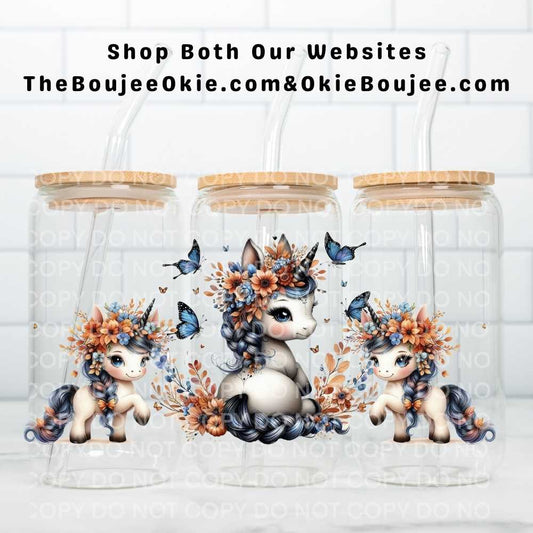 Magical Baby Unicorns UV DTF Double-Sided Wrap – 16oz Glass Can & Tumbler Design