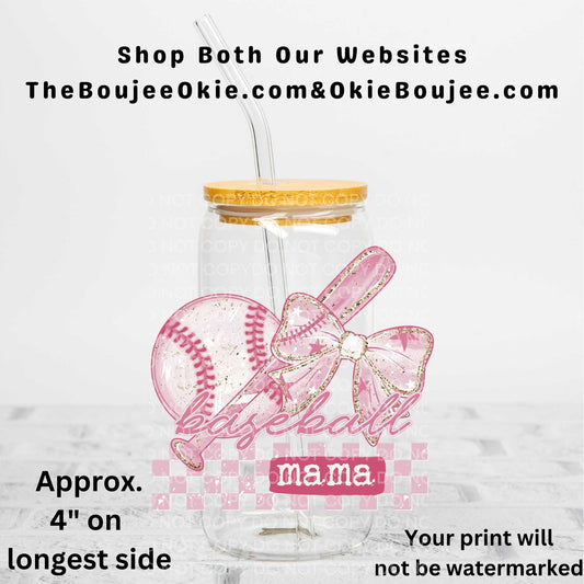 Baseball Mama In Pink Uv Dtf Decal Double Sided