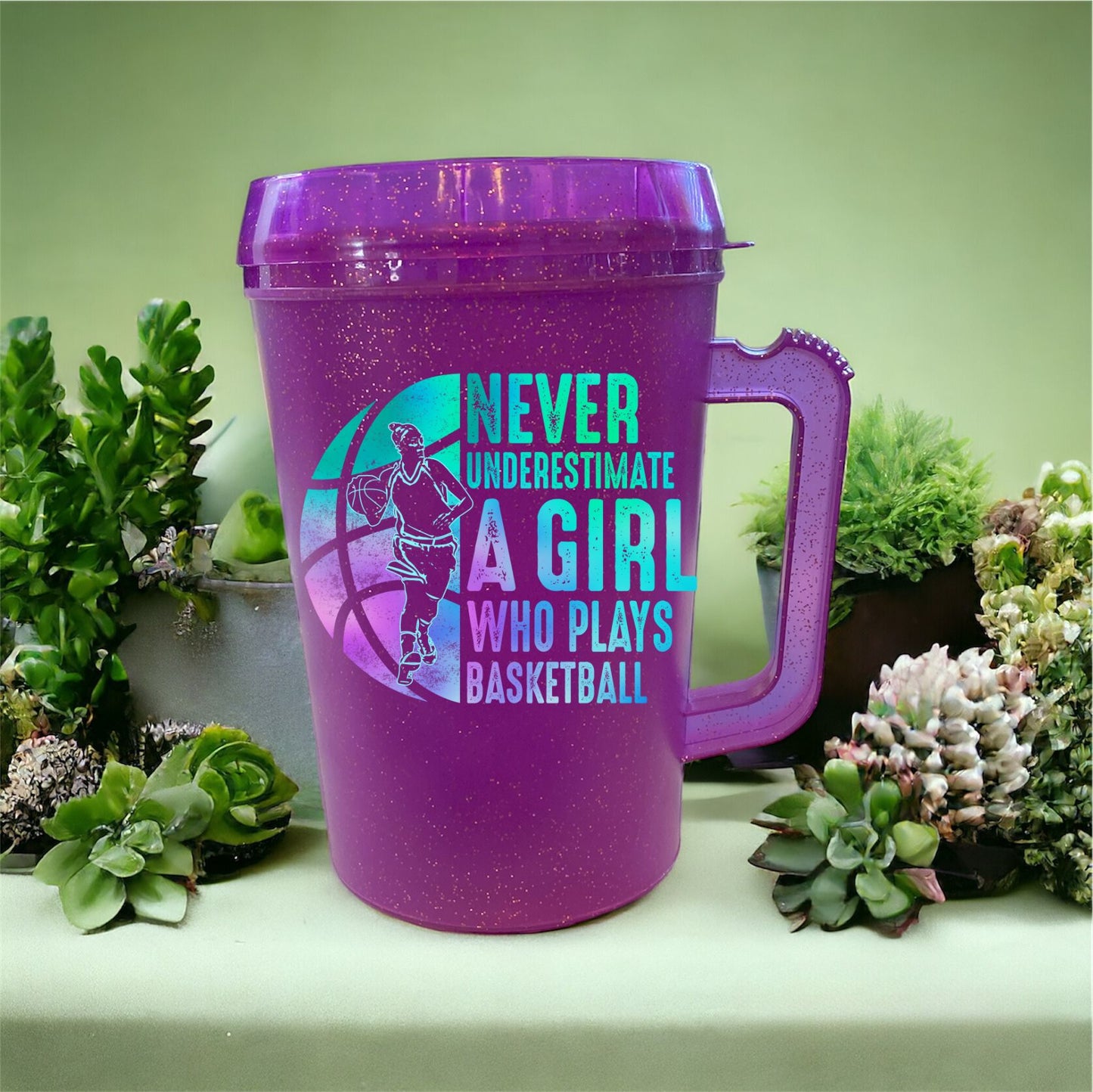 Uv Dtf Decal Never Underestimate A Girl Who Plays Basketball| Glass Can | Hip Sip Trucker Mug | Tumbler