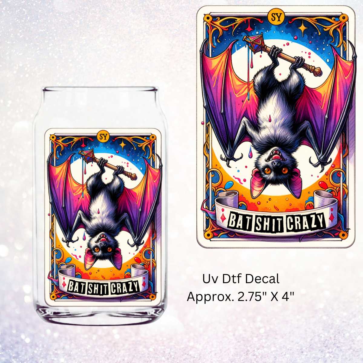 Bat Shit Crazy Tarot Card Double-Sided UV DTF Decal