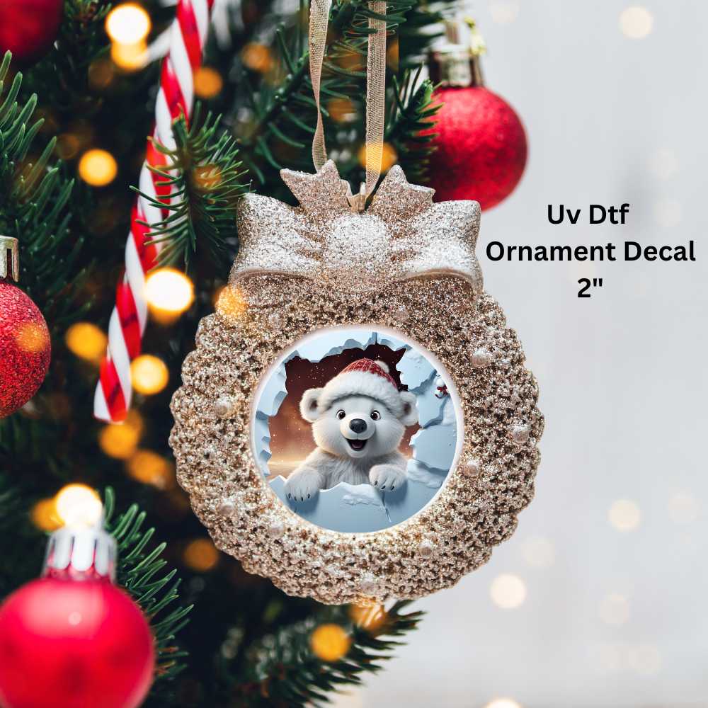 Polar Bear Christmas Ornament or Magnet Double-Sided UV DTF Decal