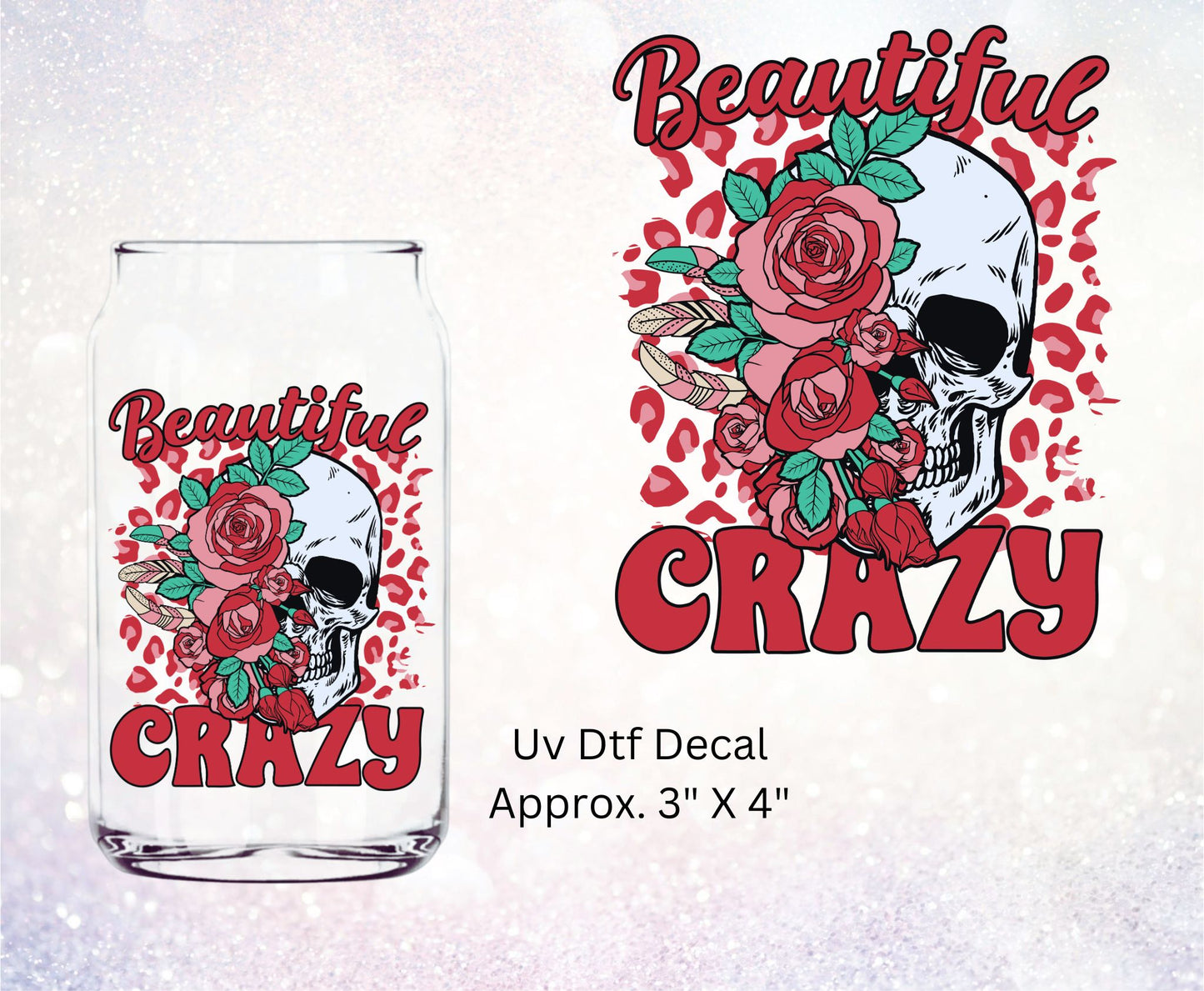 Uv Dtf Decal Beautiful Crazy Floral Skull