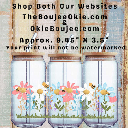 Bees & Spring Flowers Double-Sided UV DTF Cup Tumbler Wrap