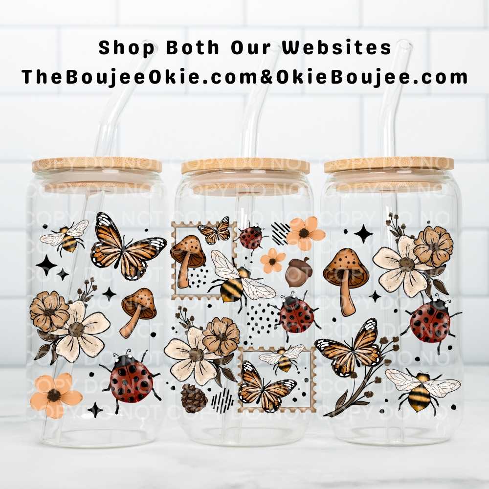 Bees & Ladybugs Stamps UV DTF Double-Sided Wrap – 16oz Glass Can & Tumbler Design