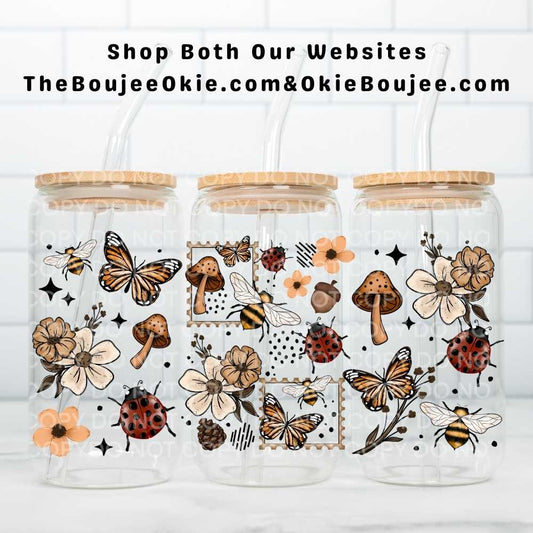 Bees & Ladybugs Stamps UV DTF Double-Sided Wrap – 16oz Glass Can & Tumbler Design