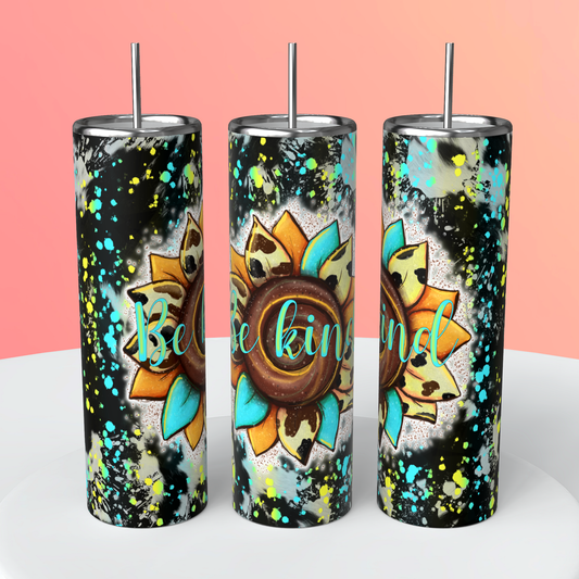 Be Kind Sunflower 20oz Skinny Tumbler Sublimation Print