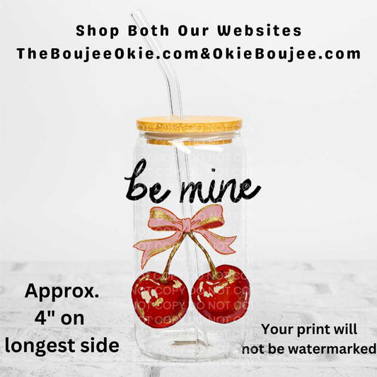 Be Mine Bow Cherries Uv Dtf Decal Double Sided Valentine