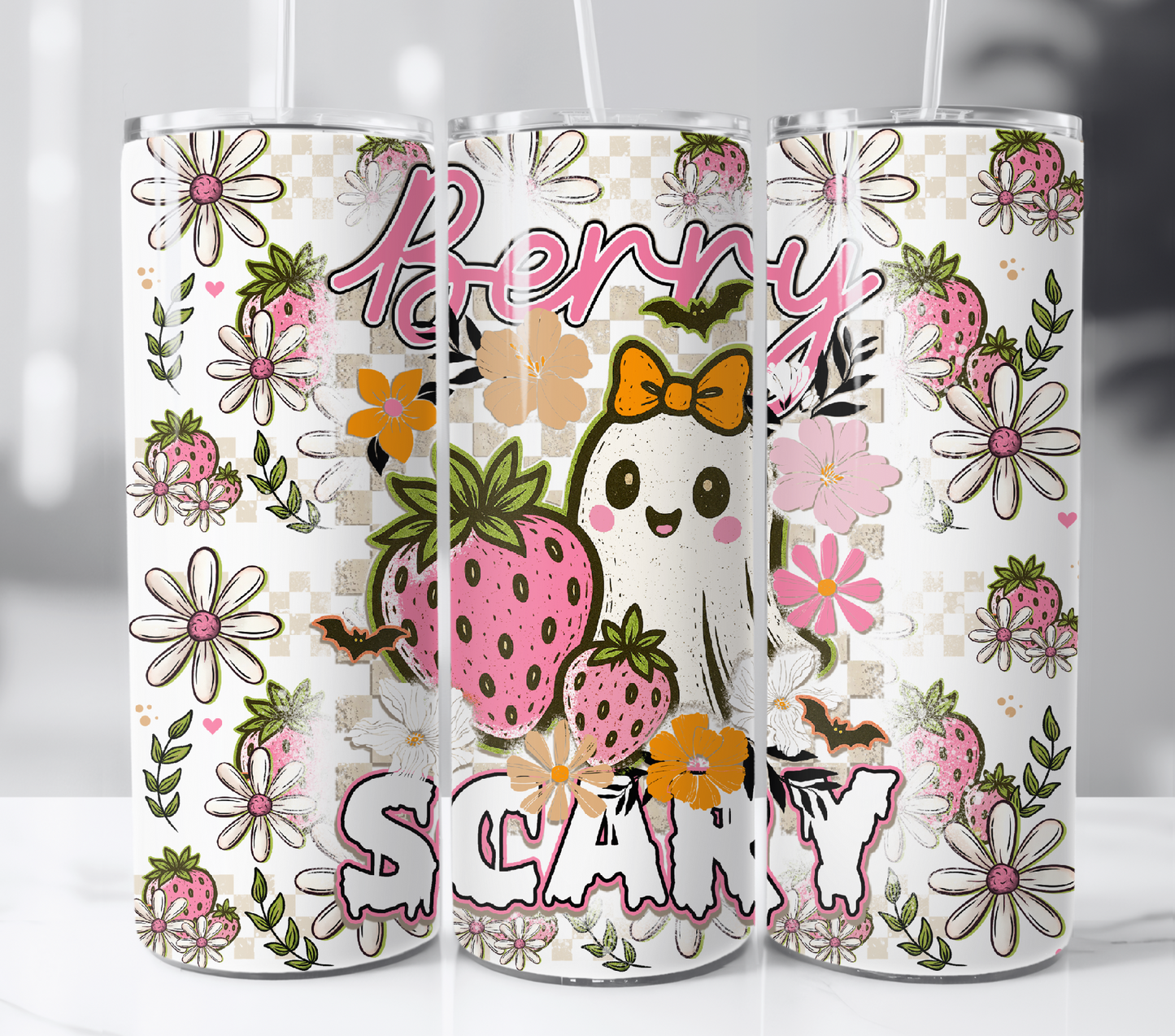 Berry Scary Cute Ghostie 20oz Skinny Tumbler Sublimation Print