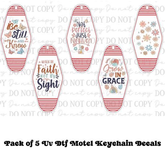 Faith Based Boho Motel Keychain UV DTF Decal Set – Pack of 5