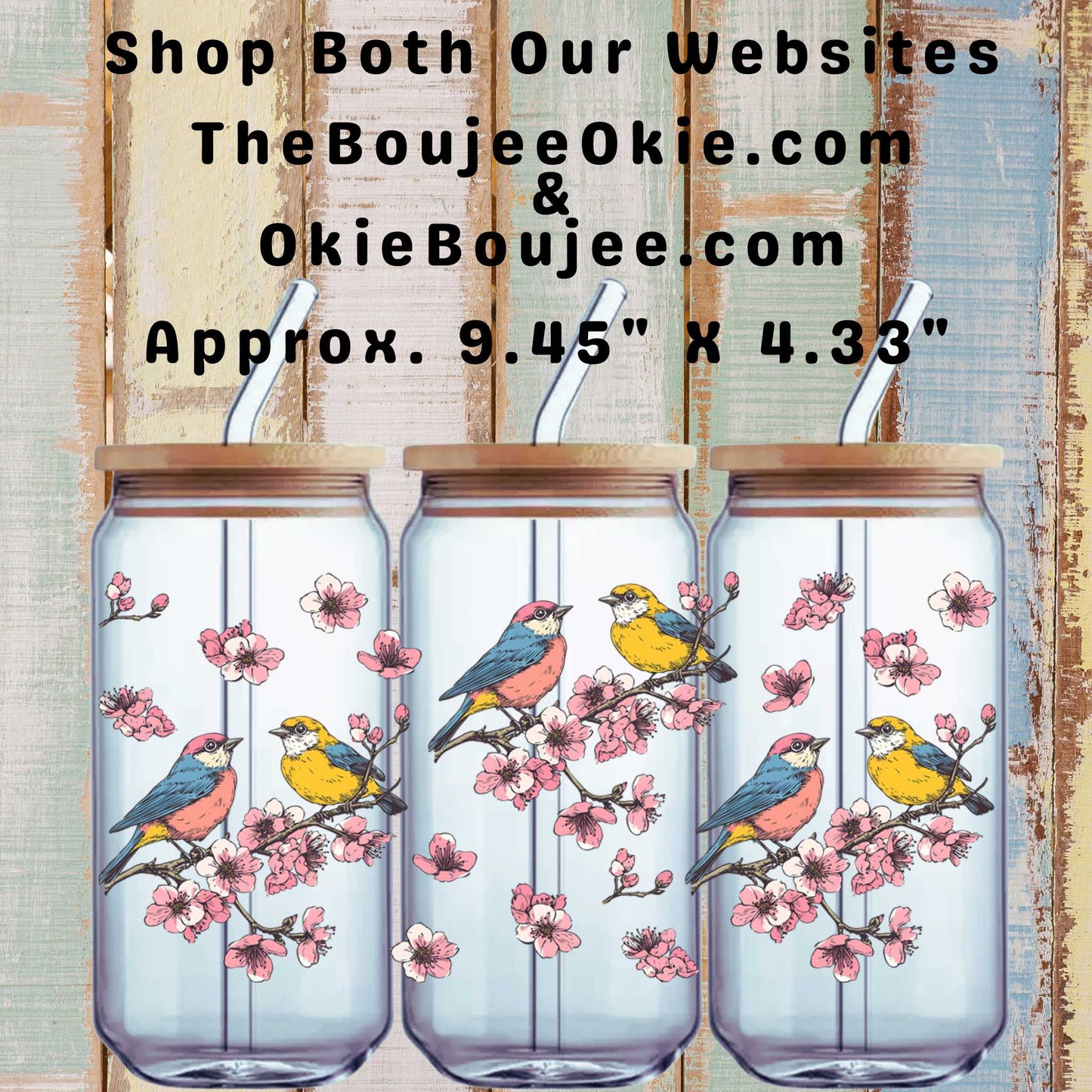 Birds & Cherry Blossoms Double-Sided UV DTF Cup Tumbler Wrap