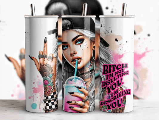 Bitch I'm Not Insulting You I'm Describing You 20oz Skinny Tumbler Sublimation Print