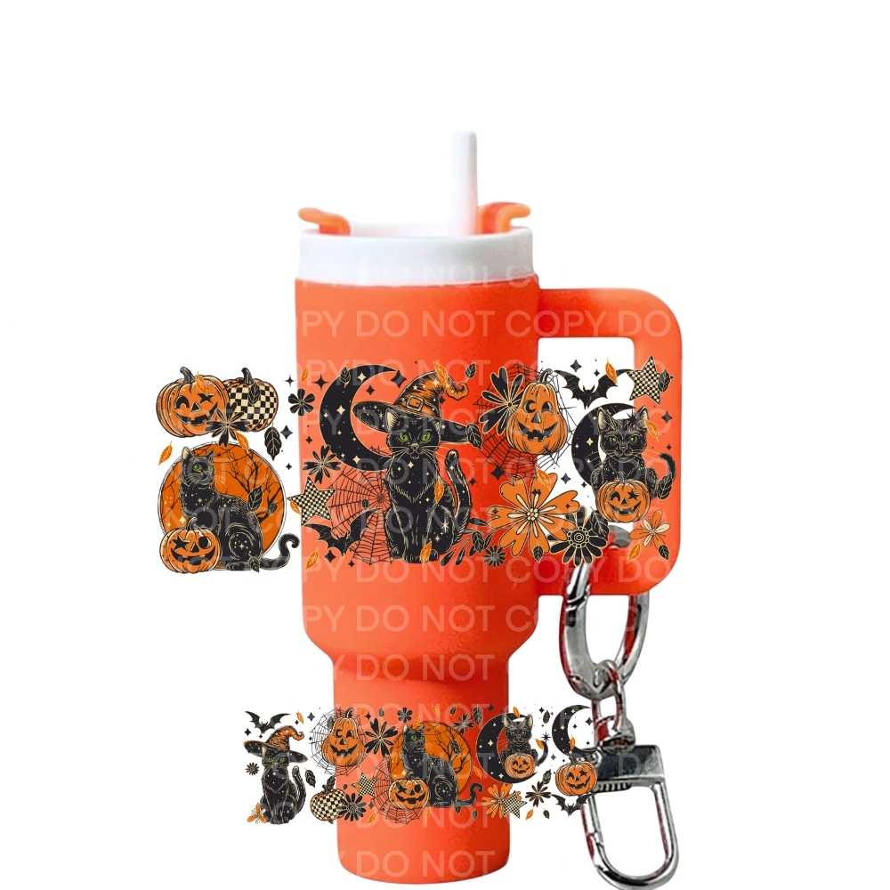Black Cat & Pumpkins Uv Dtf Wrap For Mini Tumbler Keychains