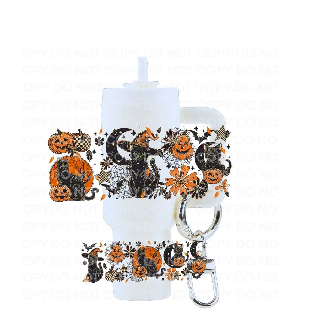 Black Cat & Pumpkins Uv Dtf Wrap For Mini Tumbler Keychains